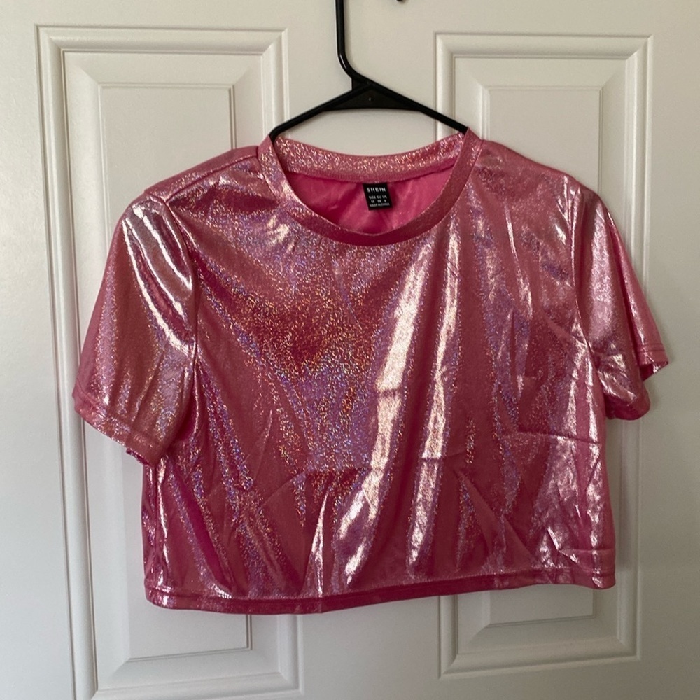 SHEIN pink sparkle crop top